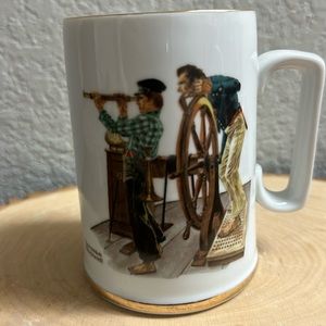 Vintage Norman Rockwell, new river, pilot, coffee mug with gold trim Mississippi